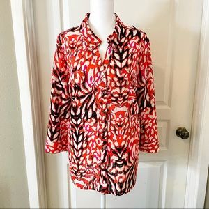 NY Collection orange/pink button up blouse